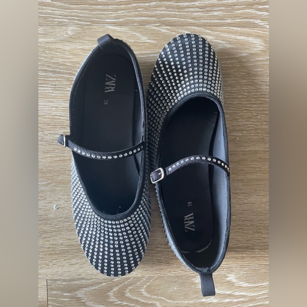 Zara Big Girls Sparkly Rhinestone Ballet Flats Shoes 38 (US 7.5)